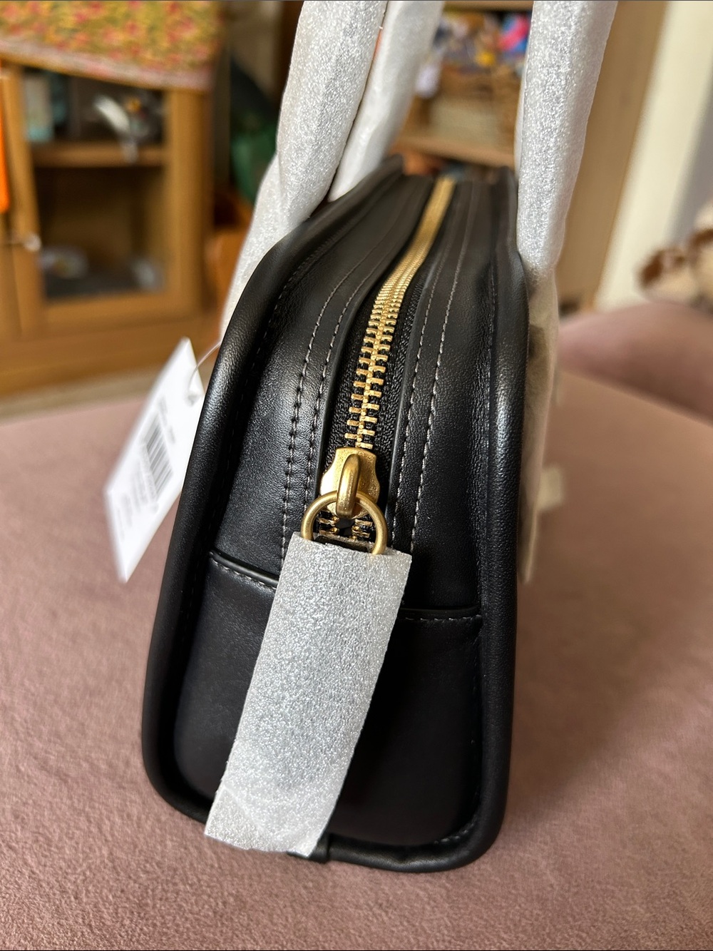 Coach Swing Zip Black Shoulder Bag with Gold Accent - Picture 6 of 10
